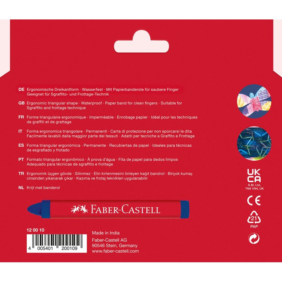 Faber-Castell - Wax crayon triangular, cardboard wallet of 12