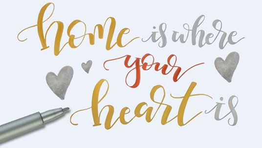 Handlettering "home is where your heart is".