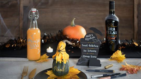 A table decorated in a halloween topic.