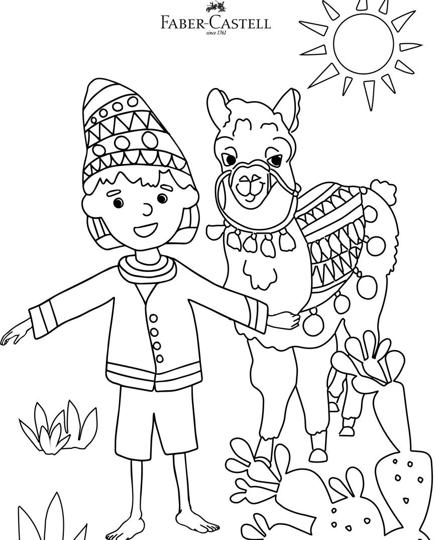 template of a little boy with a lama