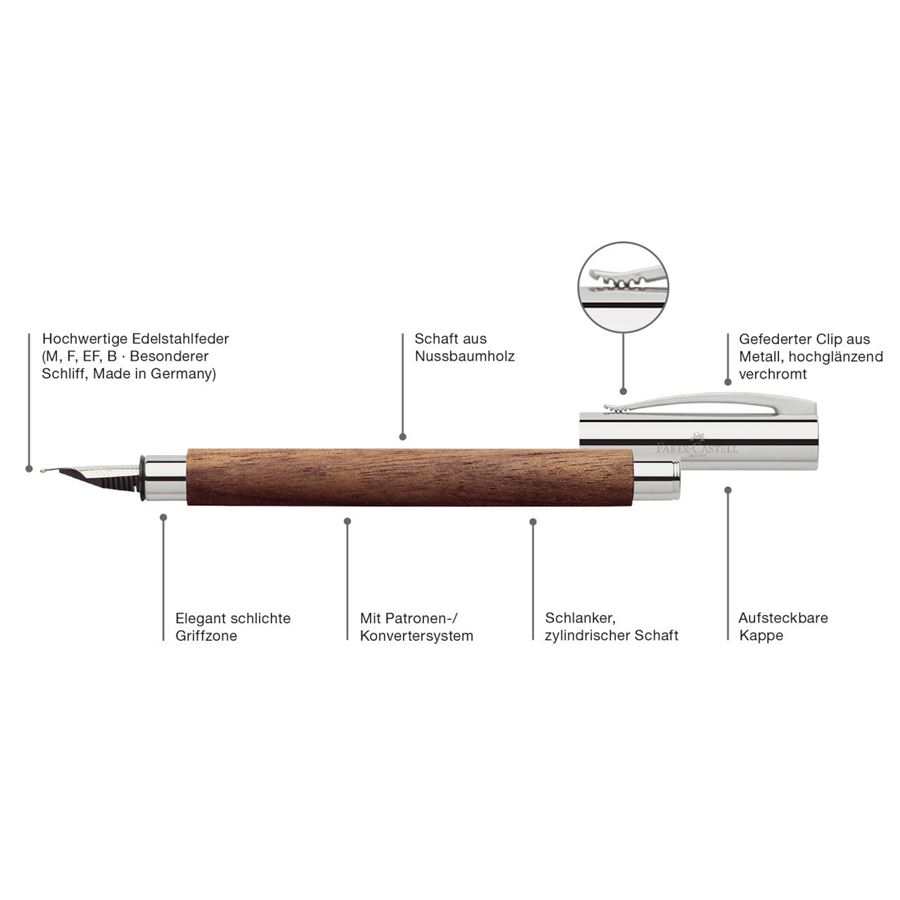 Faber-Castell - Ambition walnut wood fountain pen, M, brown