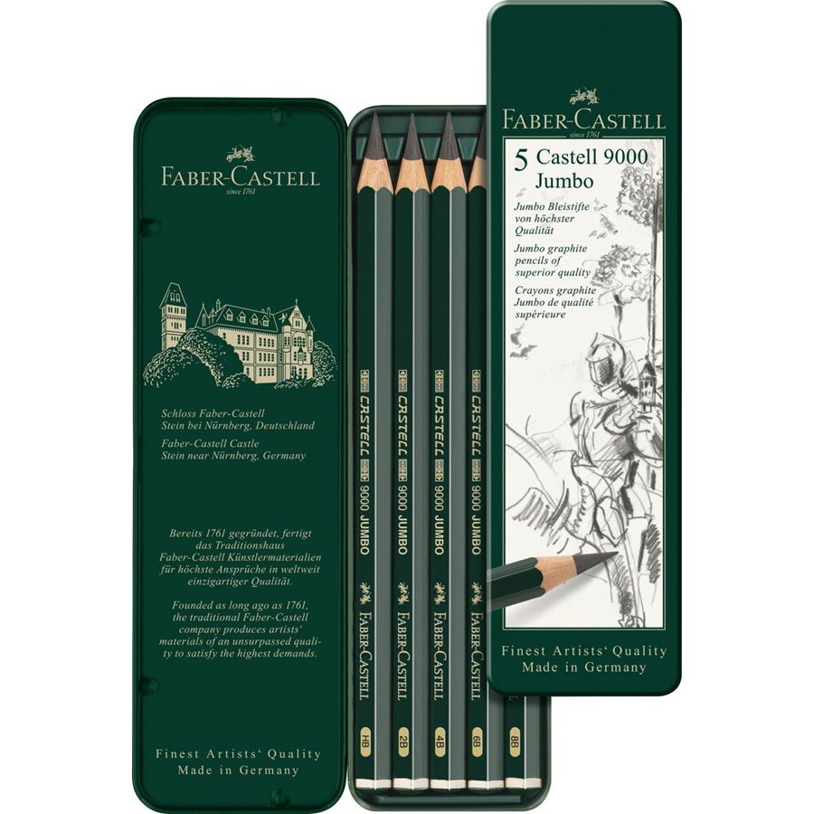 Faber-Castell - Castell 9000 Jumbo graphite pencil, tin of 5