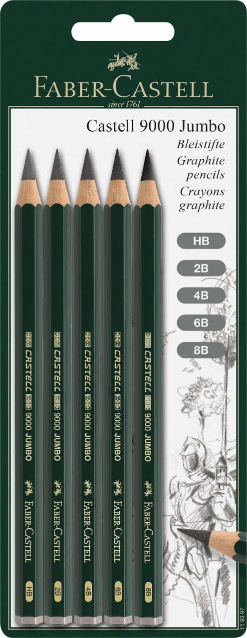 Castell 9000 Jumbo graphite pencil, set of 5