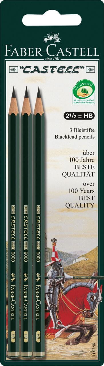Faber-Castell - Castell 9000 graphite pencil, HB, set of 3