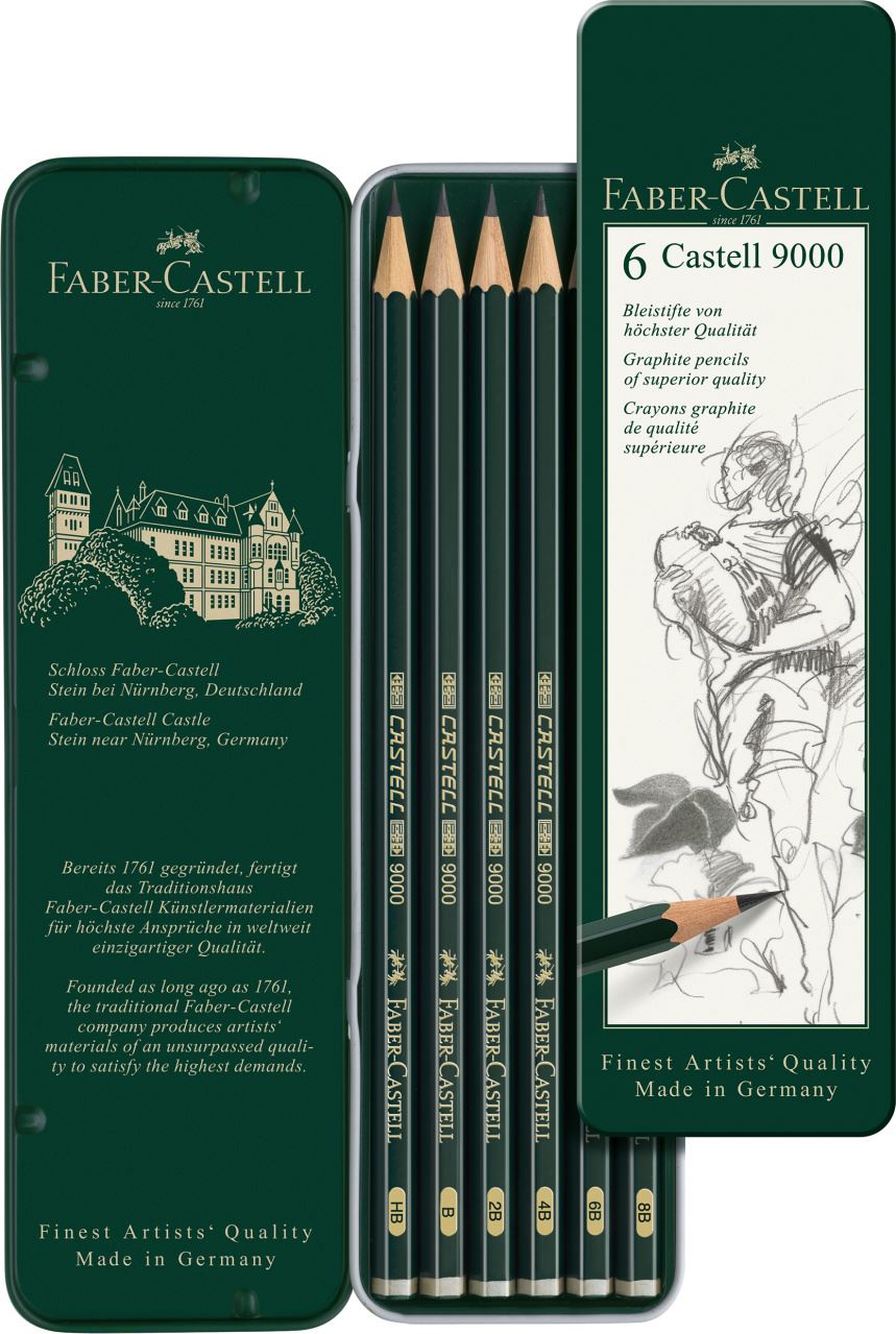 Faber-Castell - Castell 9000 graphite pencil, tin of 6