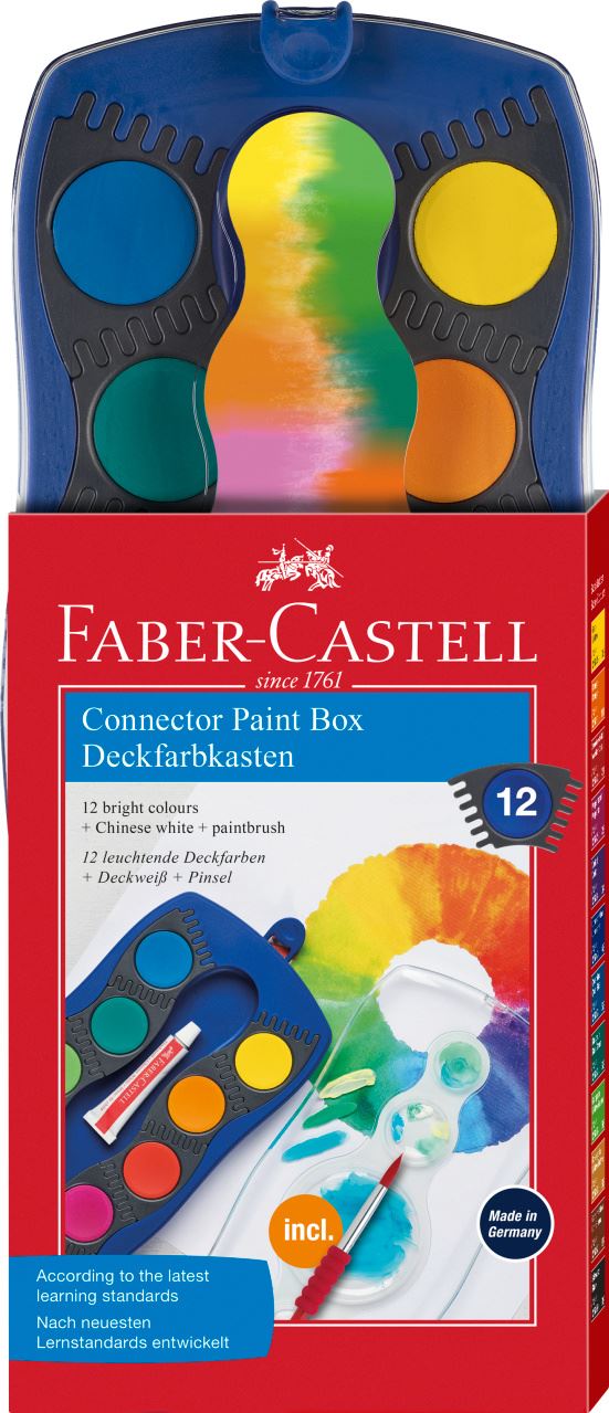 Faber-Castell - Connector paint box, blue, 12 colours and opaque white