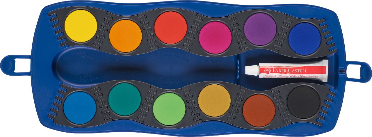 Faber-Castell - Connector paint box, blue, 12 colours and opaque white