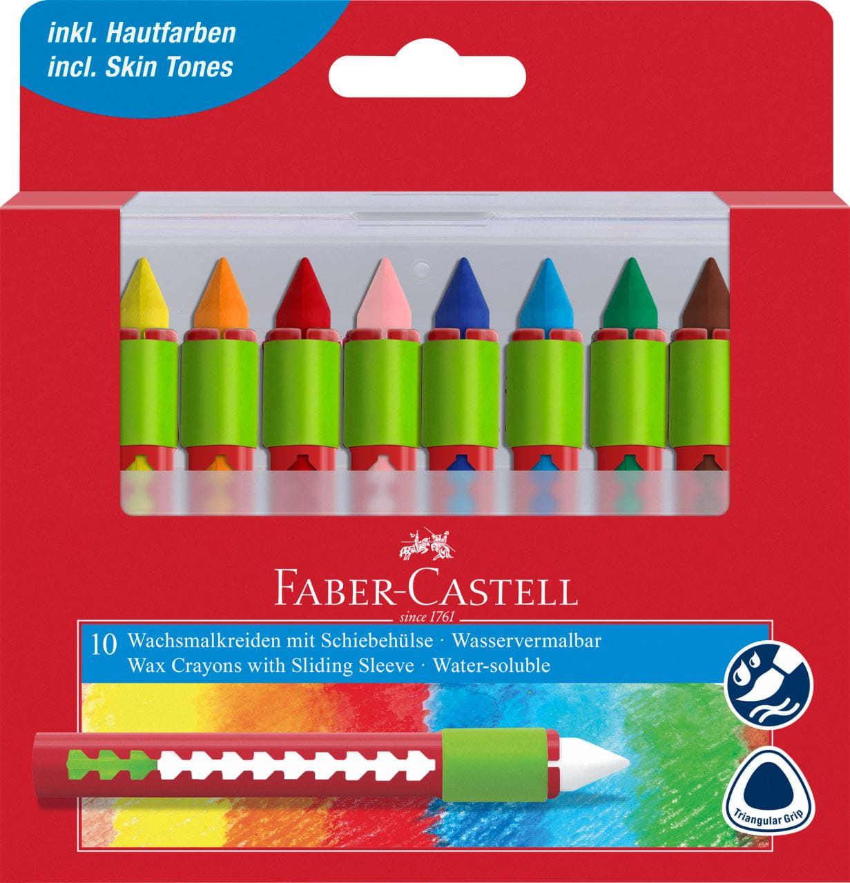 Faber-Castell - Wax crayon round with sliding cover, plastic box of 10