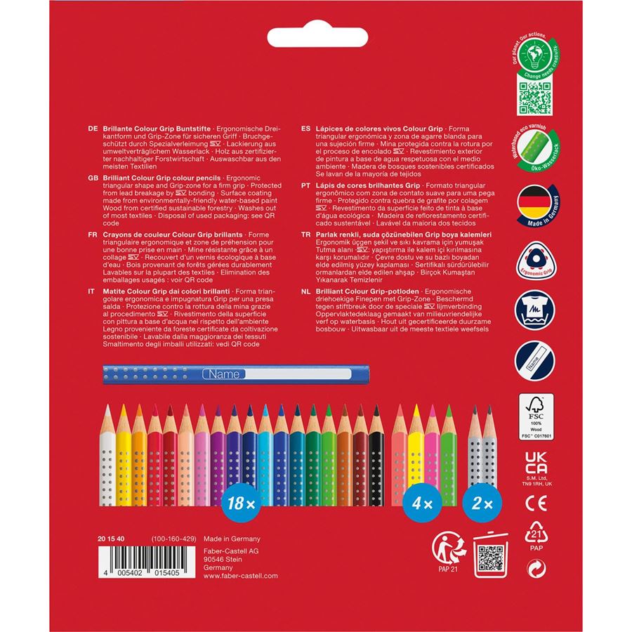 Faber-Castell - Colour Grip colour pencils, cardboard wallet, 24 pieces