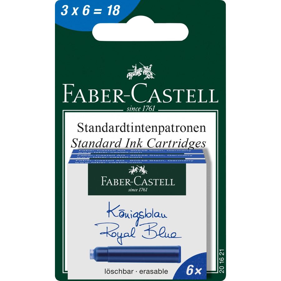 Faber-Castell - Ink cartridges, standard, 6x royal blue erasable, set of 3