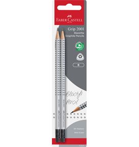 Faber-Castell - Grip 2001 graphite pencil with eraser, B, silver, 2 pieces