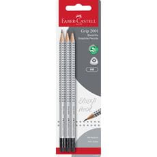 Faber-Castell - Grip 2001 graphite pencil with eraser, HB, silver, 3 pieces