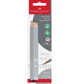 Faber-Castell - Grip 2001 graphite pencil, HB, set of 6 pencils, silver