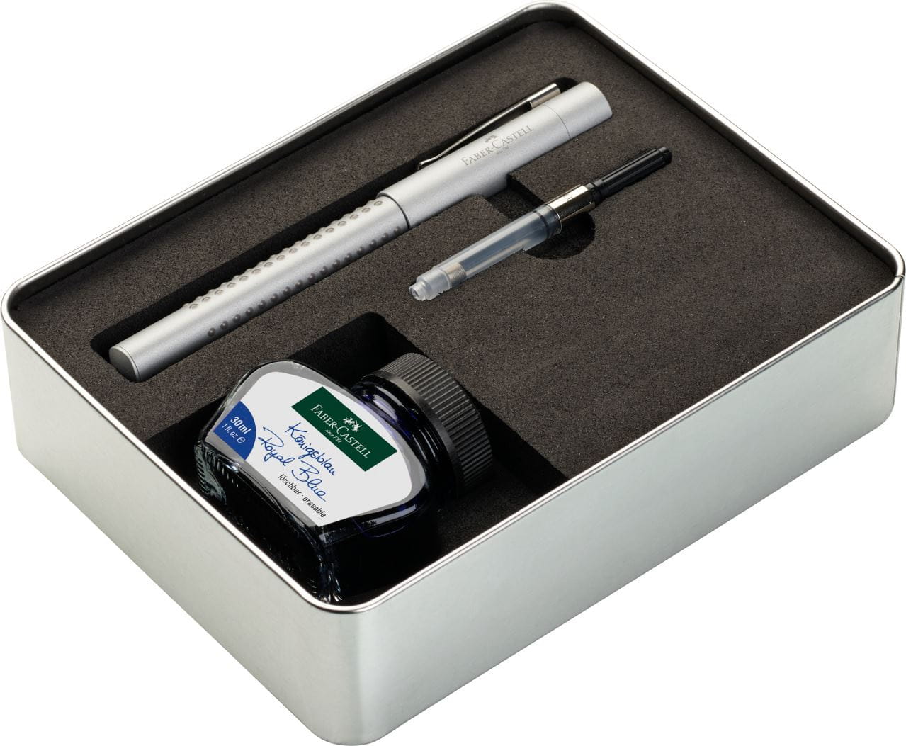 Faber-Castell - Grip 2011 fountain pen, metal gift set, silver, 3 pieces