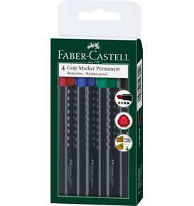 Faber-Castell - Grip Marker Permanent, chisel tip, wallet of 4