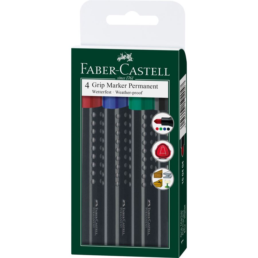 Faber-Castell - Grip Marker Permanent, round tip, wallet of 4