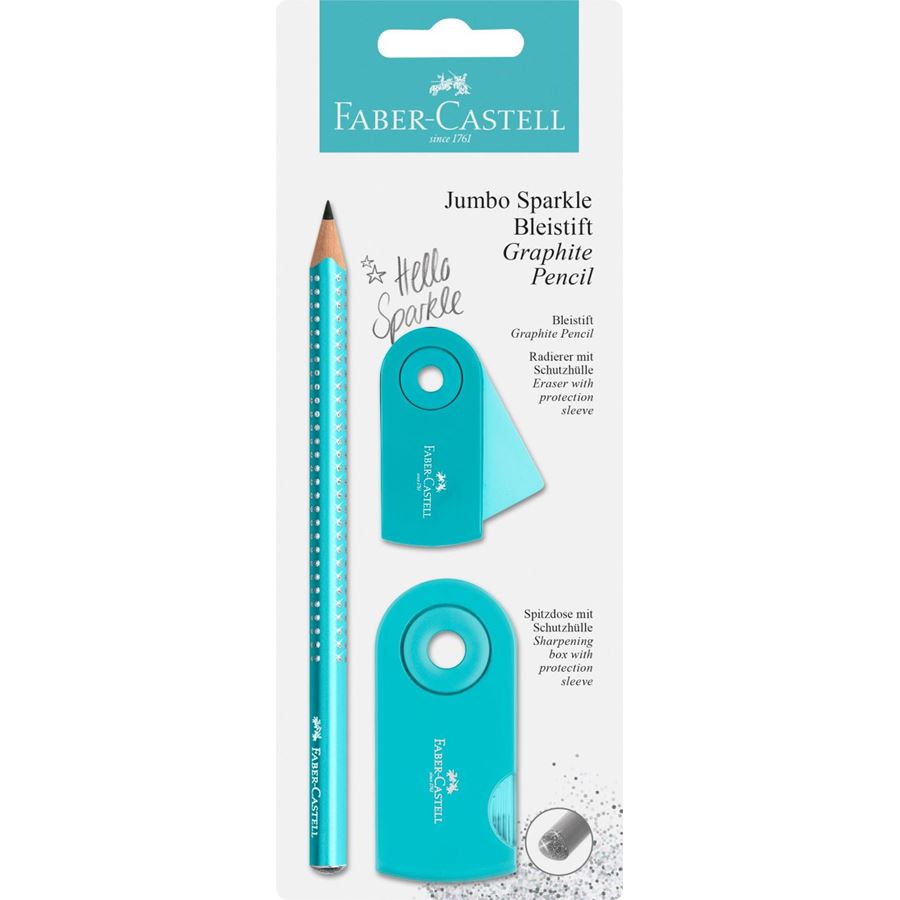 Faber-Castell - Jumbo Sparkle graphite pencil set, turqoise, 3 pieces