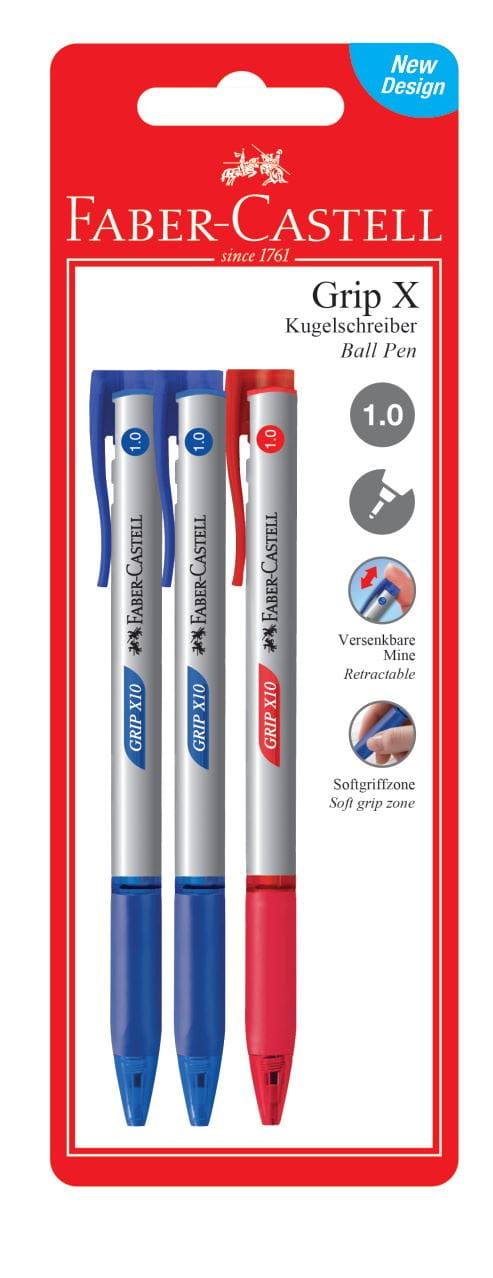 Grip X10 ballpoint pen, 1.0 mm, 1x red/2x blue, set of 3