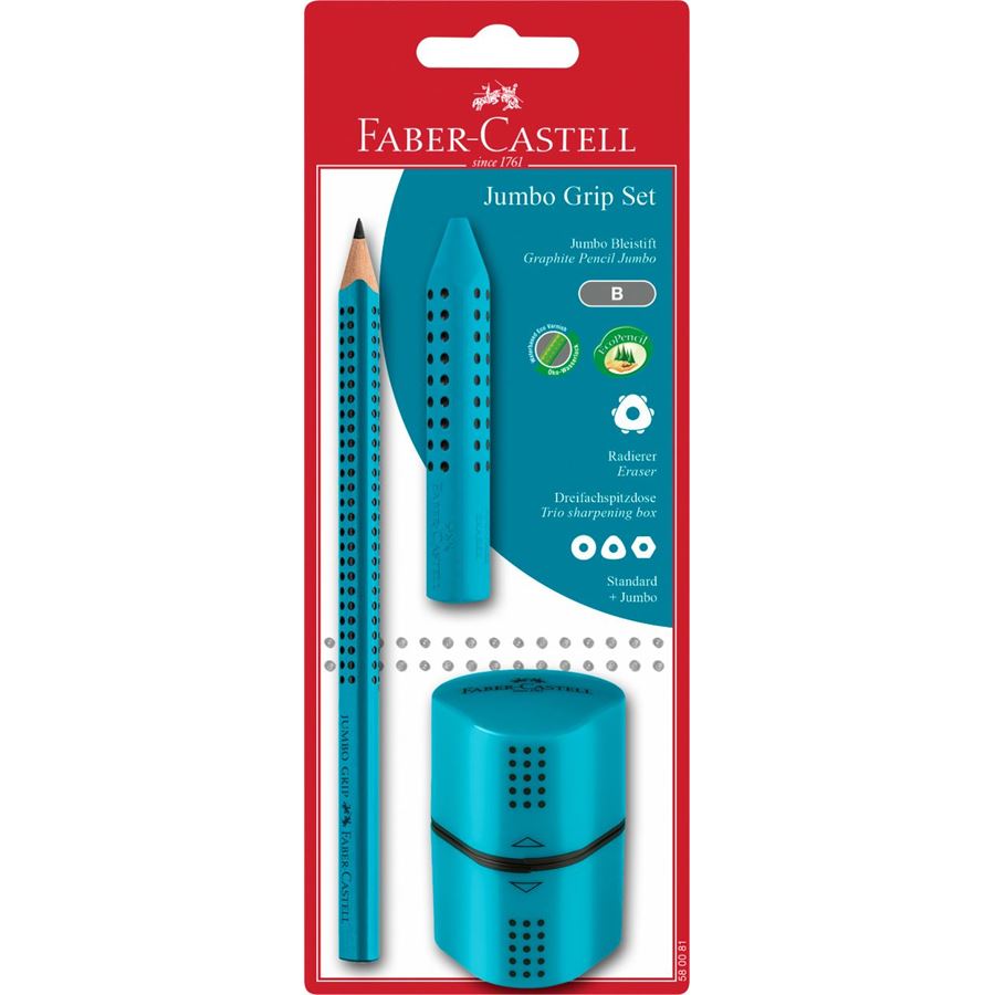 Faber-Castell - Jumbo Grip graphite pencil set, turquoise, 3 pieces