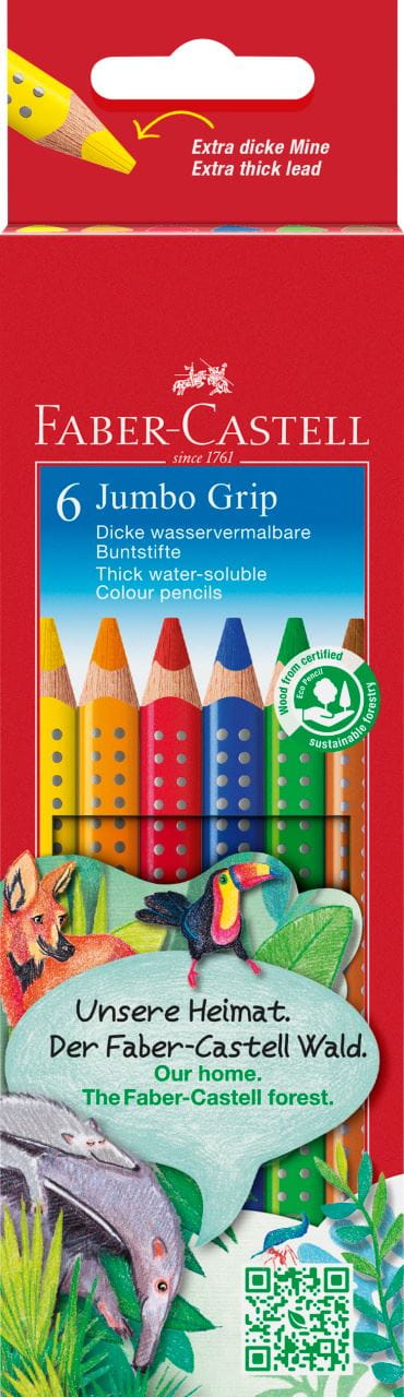 Faber-Castell - Jumbo Grip colour pencil, cardboard wallet of 6