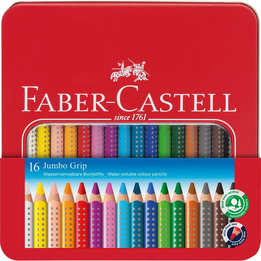 Faber-Castell - Jumbo Grip colour pencil, tin of 16