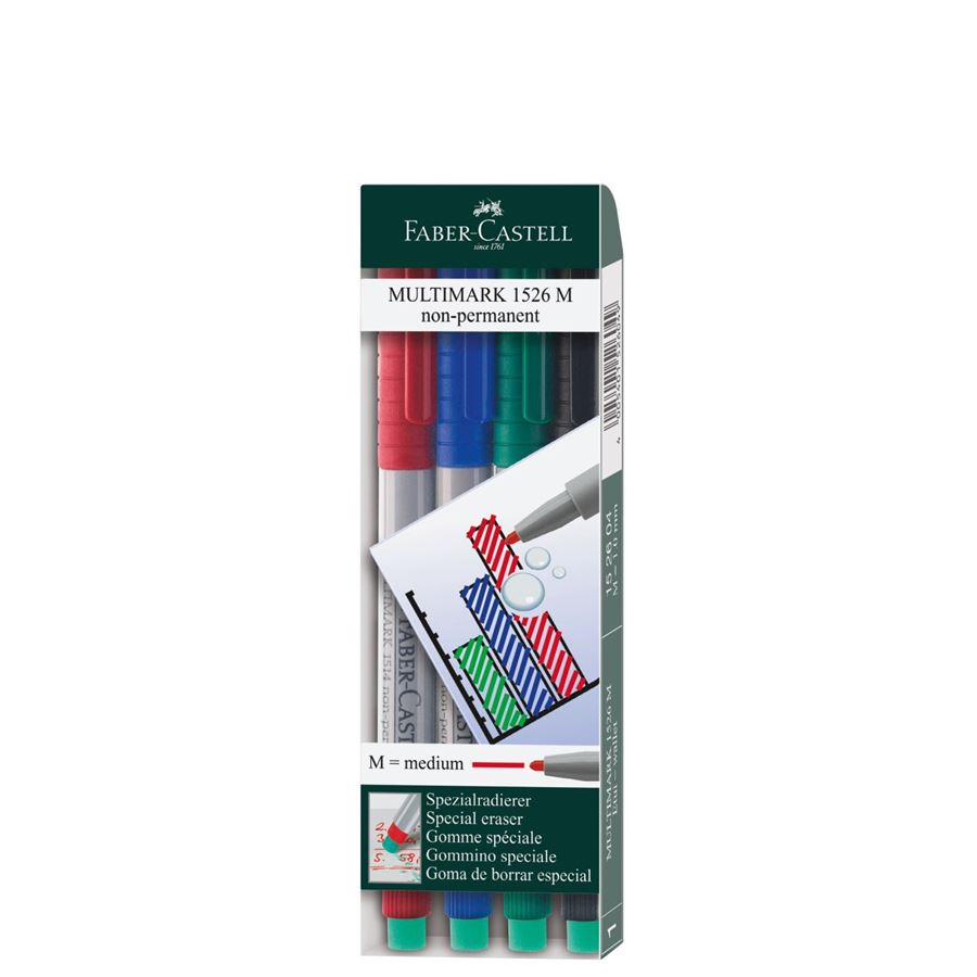 Faber-Castell - Multimark overhead marker water-soluble, M, wallet of 4