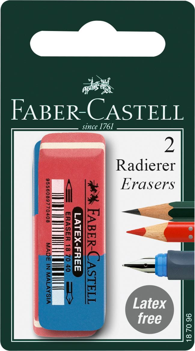Faber-Castell - 7070-40 latex-free eraser for ink/pencil, set of 2