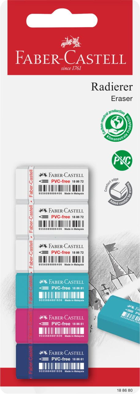 Faber-Castell - 7086-40 eraser, set of 6