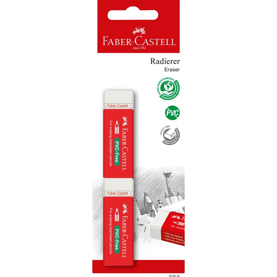 Faber-Castell - 7095-20 eraser, white, set of 2