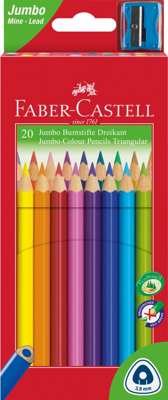 Faber-Castell - Jumbo Triangular Junior colour pencils, wallet of 20