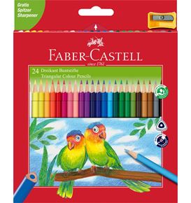 Faber-Castell - Triangular colour pencils, wallet of 24 with sharpener
