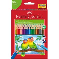 Faber-Castell -  Triangular colour pencils, wallet of 36 with sharpener