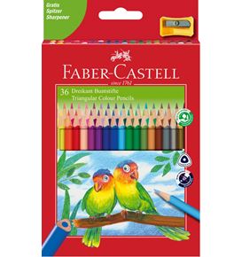 Faber-Castell -  Triangular colour pencils, wallet of 36 with sharpener
