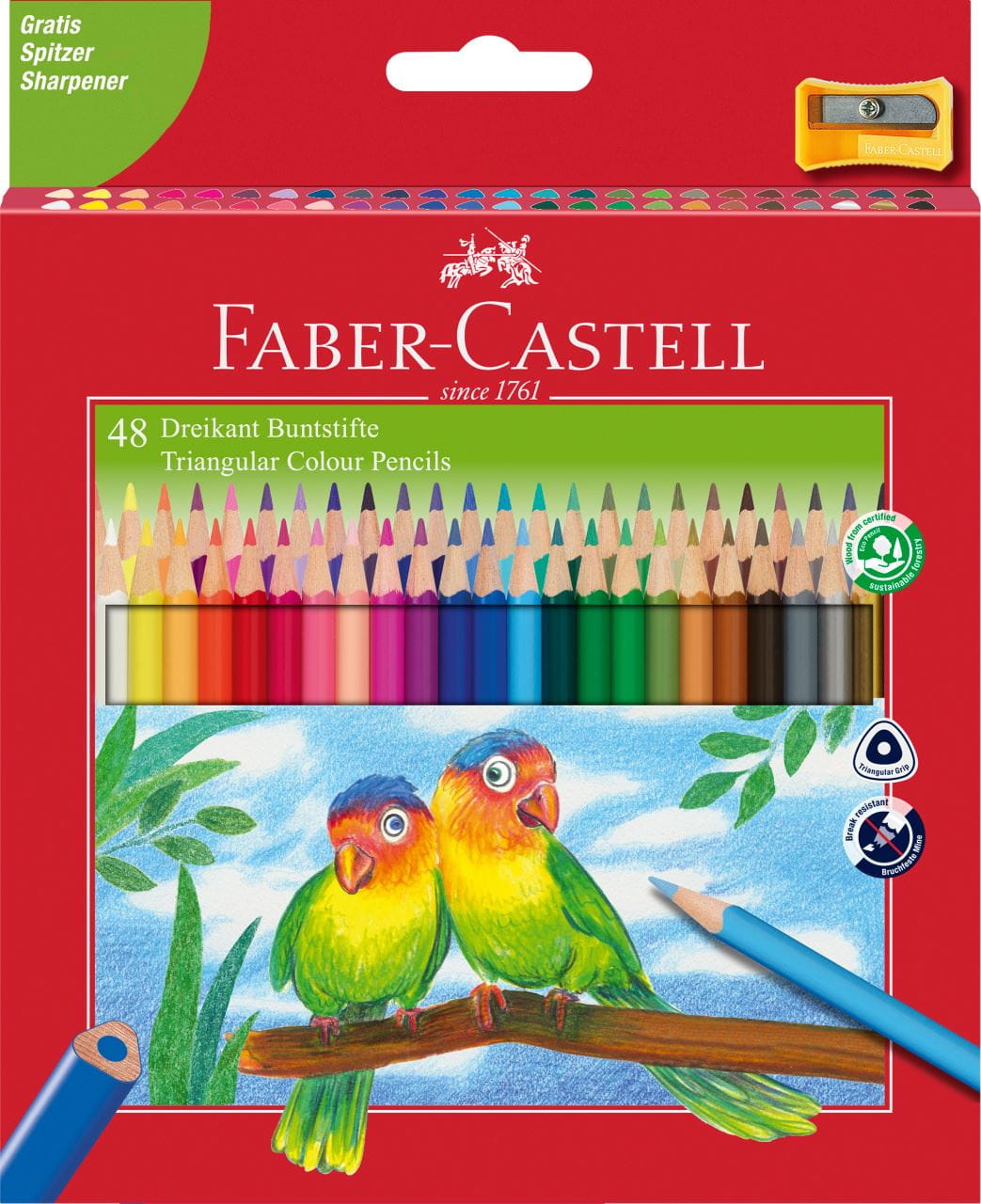 Faber-Castell - Triangular colour pencils, wallet of 48 with sharpener