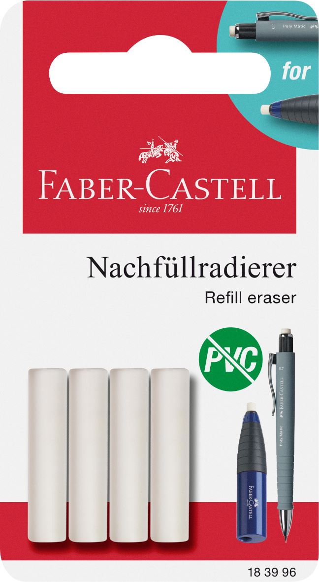 Faber-Castell - Spare eraser for eraser-sharpener combi, Poly Matic,set of 4