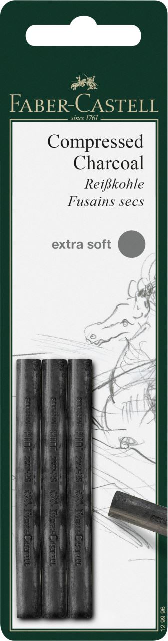 Faber-Castell - Pitt compressed charcoal stick, set of 3 extra soft