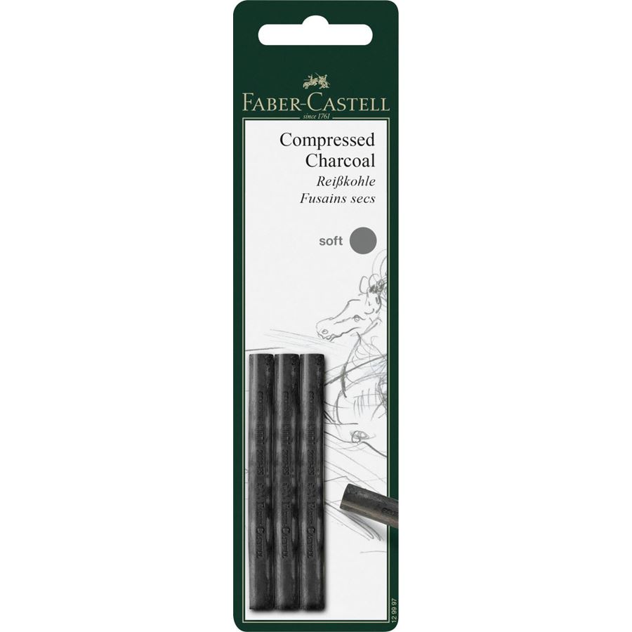 Faber-Castell - Pitt compressed charcoal stick, set of 3 soft