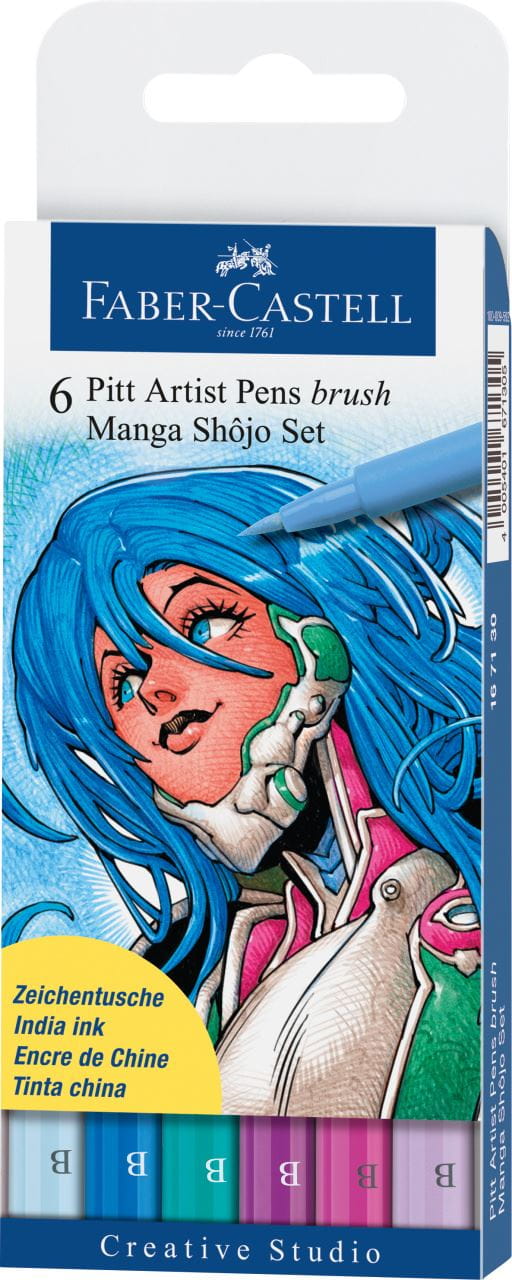 Faber-Castell - Pitt Artist Pen Brush India ink pen, wallet of 6, Shôjo