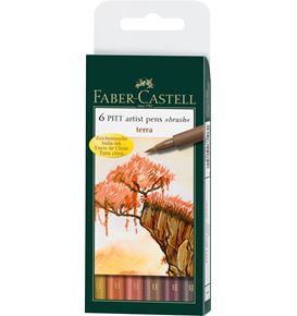 Faber-Castell - Pitt Artist Pen Brush India ink pen, wallet of 6, Terra