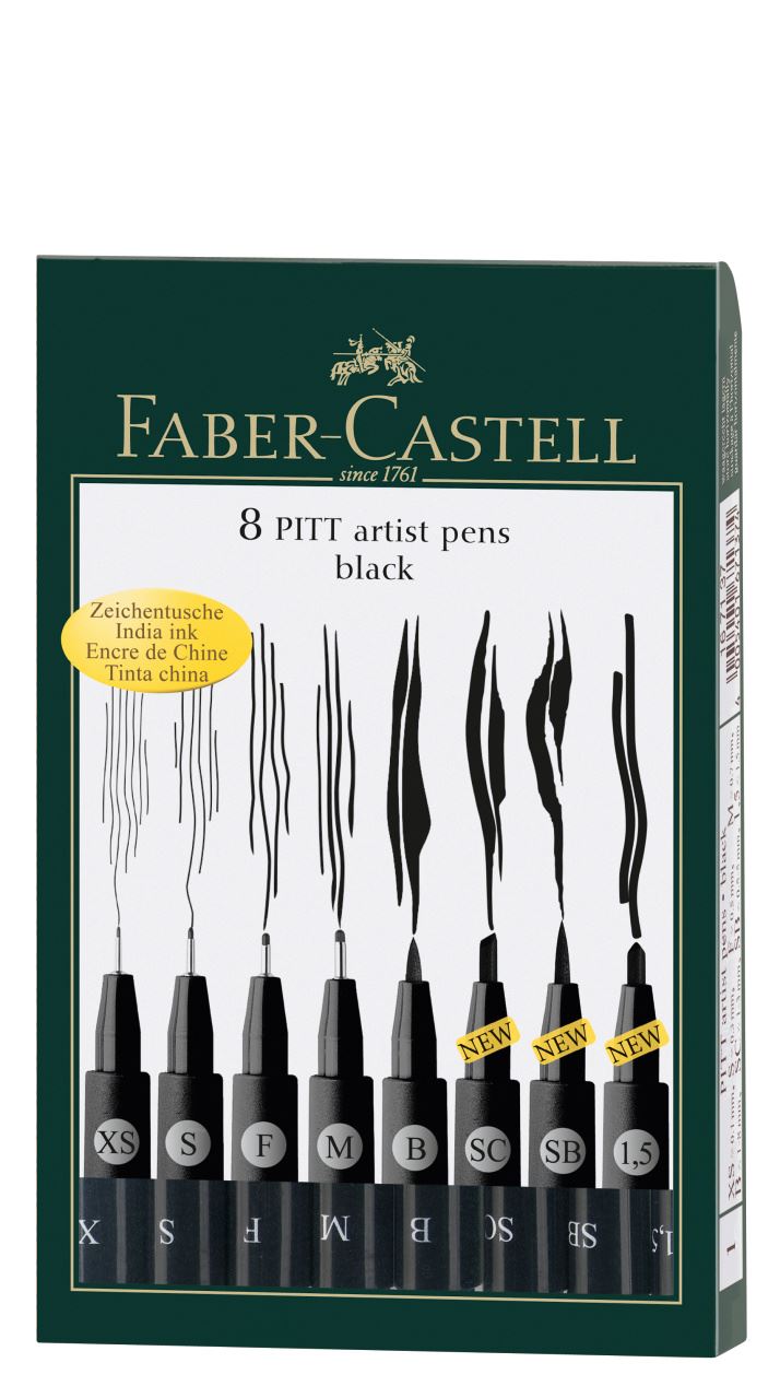 Faber-Castell - Pitt Artist Pen India ink pen, wallet of 8, black