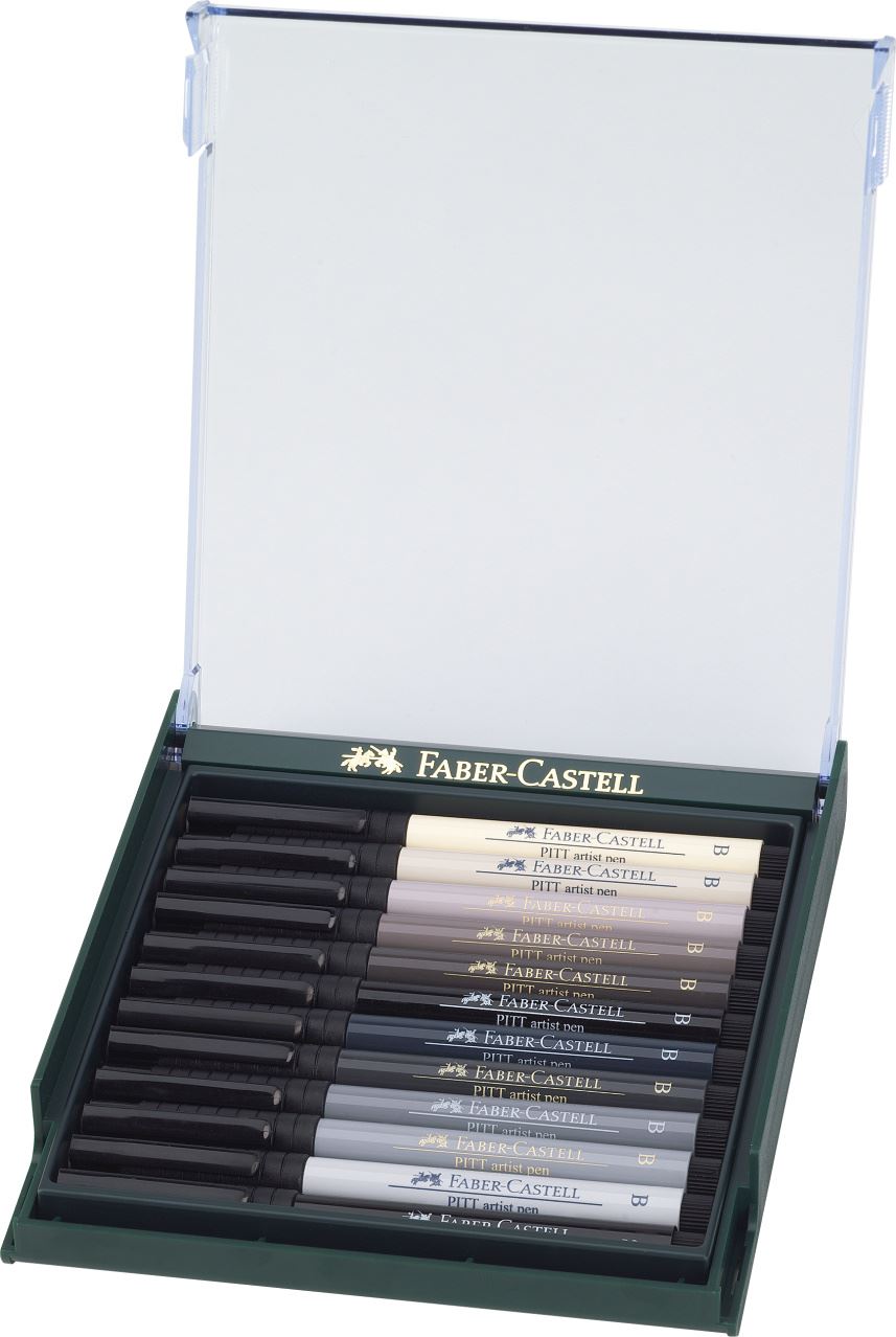 Faber-Castell - Pitt Artist Pen Brush India ink pen, set of 12, Grey tones