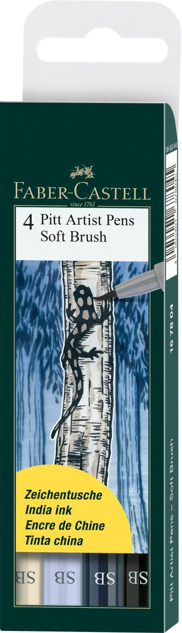 Faber-Castell - Pitt Artist Pen Soft Brush India ink pen, wallet of 4