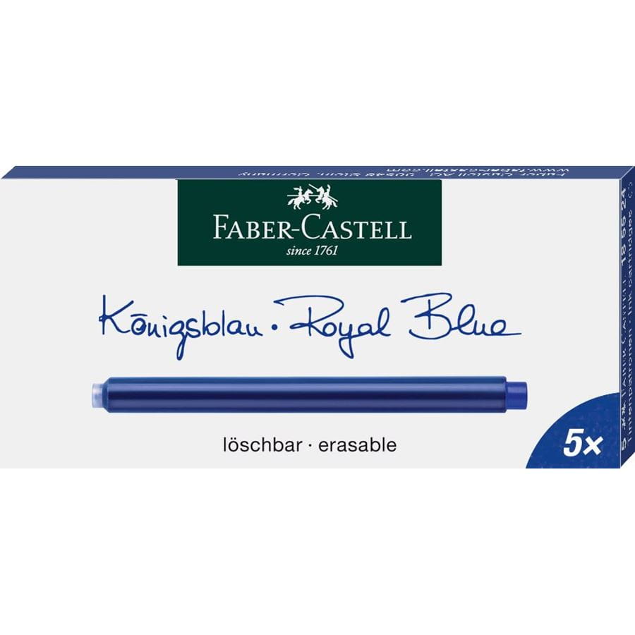 Faber-Castell - Ink cartridges, long, 5x royal blue erasable