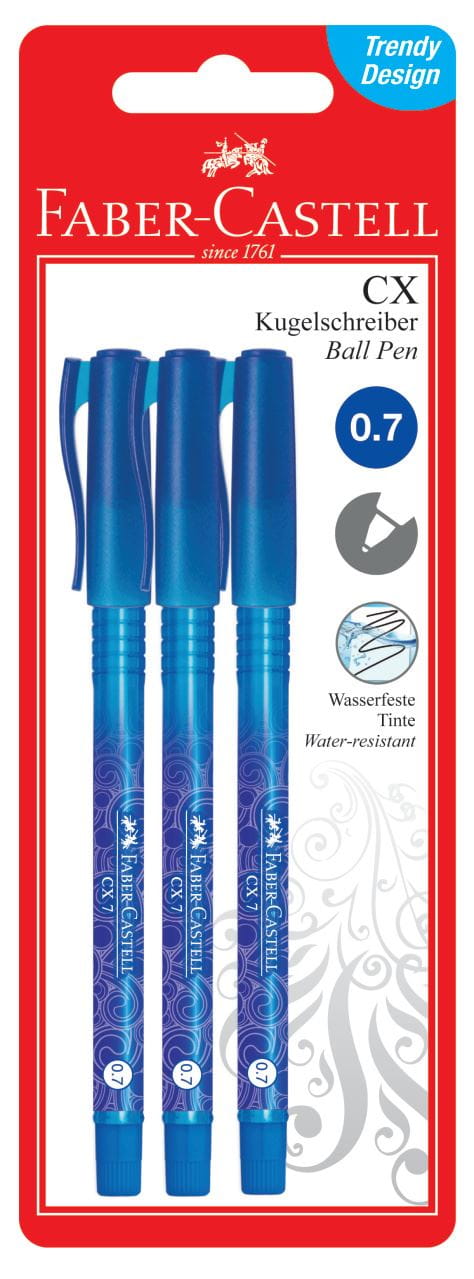 Faber-Castell - CX7 ballpoint pen, 0.7 mm, blue, set of 3