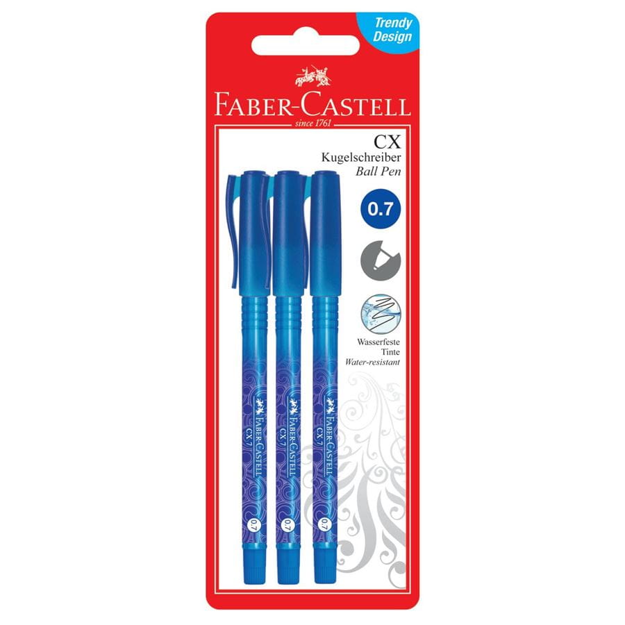 Faber-Castell - CX7 ballpoint pen, 0.7 mm, blue, set of 3