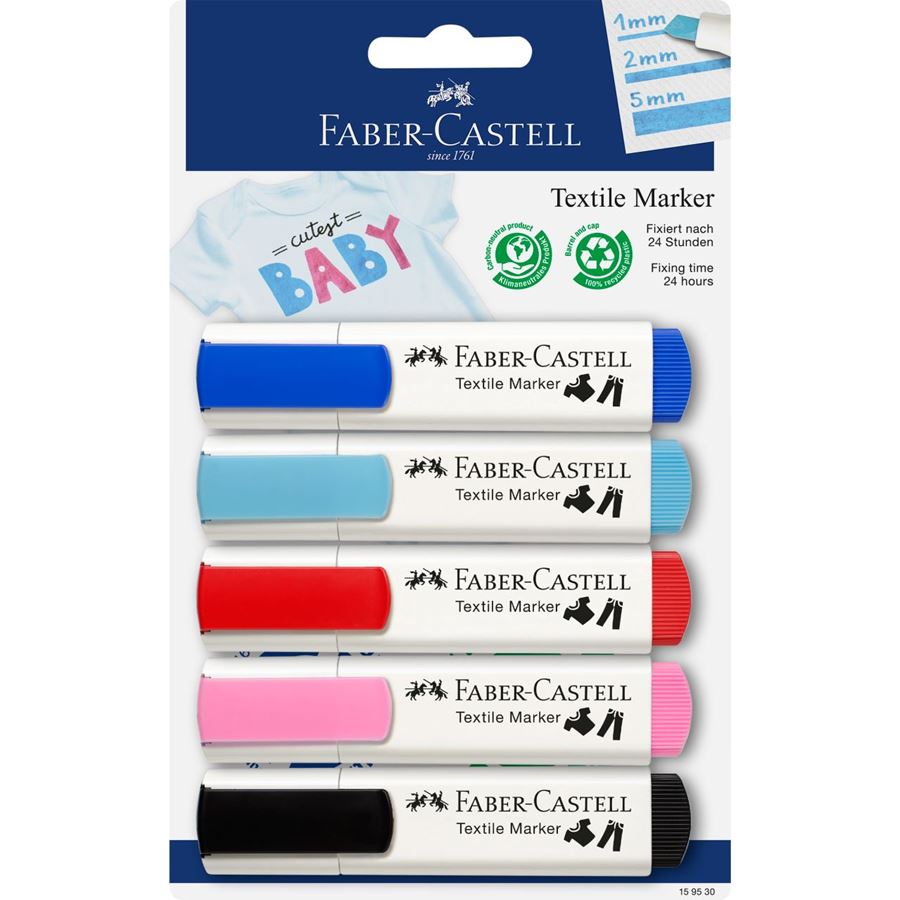 Faber-Castell - Textile Marker Set, 4 Baby-Colours and 1x black